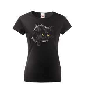 Dámské tričko s černou kočkou - dárek pro milovníky koček