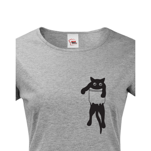 Dámské tričko s kočkou v kapse - ideální dárek pro milovníky koček