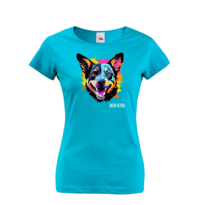 Dámské tričko s potiskem plemene Austrálsky dobytkársky pes s volitelným jménem