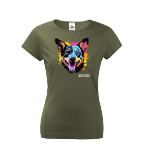 Dámské tričko s potiskem plemene Austrálsky dobytkársky pes s volitelným jménem