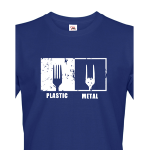 Pánská tričko s potiskem Plastic vs Metal - parodie na metalová trička