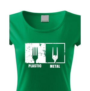 Pánská tričko s potiskem Plastic vs Metal - parodie na metalová trička