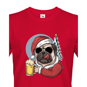 Pánské triko s potiskem Vánoční mopsík s pivem - pro pivaře